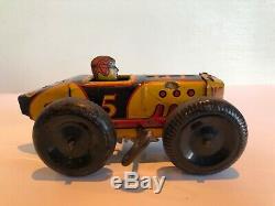 Vintage Marx Tin Wind Up Race Car No. 5 Works Great