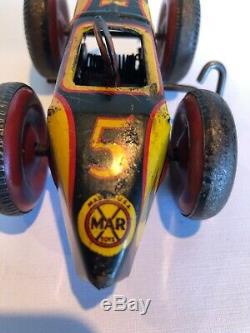 Vintage Marx Tin Wind Up Race Car No. 5 Works Great