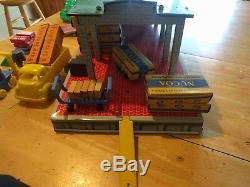 Vintage Marx Toy Trucking Station with Trucks, Carts, Cargo, Train Cars Metal