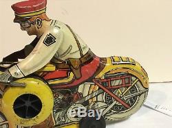 Vintage Marx Toys Wind Up Police Motorcycle With Side Car with Original Wind Key