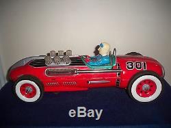 Vintage Masudaya Modern Toys Japanese Tin 301 Toy Red Race Car Battery Operated