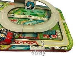 Vintage Mechanical Automatic Interchange HIGHWAY SET Japan TIN TOY Cars ESSO Gas