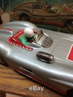 Vintage Mercedes Benz Marusan SAN Tin Toy Racing Car Silver Arrow Racer 50's