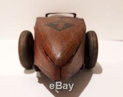 Vintage Mettoy Tail boat Racer lithograph tin clockwork car toy, 1930's-WORKS
