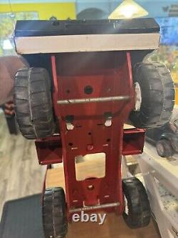 Vintage Mighty Tonka Car Carrier Red White Pressed Steel Toy Truck 31 vtg metal