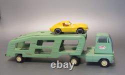 Vintage Mini Tonka Toys Green Car Carrier with 1 Split Window Corvettes 1960's