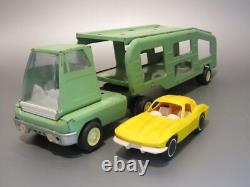 Vintage Mini Tonka Toys Green Car Carrier with 1 Split Window Corvettes 1960's