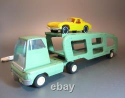 Vintage Mini Tonka Toys Green Car Carrier with 1 Split Window Corvettes 1960's