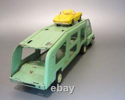 Vintage Mini Tonka Toys Green Car Carrier with 1 Split Window Corvettes 1960's