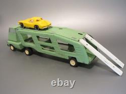 Vintage Mini Tonka Toys Green Car Carrier with 1 Split Window Corvettes 1960's