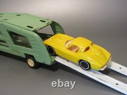 Vintage Mini Tonka Toys Green Car Carrier with 1 Split Window Corvettes 1960's
