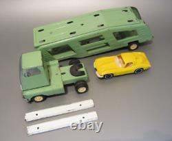 Vintage Mini Tonka Toys Green Car Carrier with 1 Split Window Corvettes 1960's