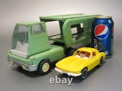 Vintage Mini Tonka Toys Green Car Carrier with 1 Split Window Corvettes 1960's