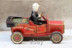 Vintage Old Battery Operated Golden Jublee A1910 Car Tin Toy Made In Japan