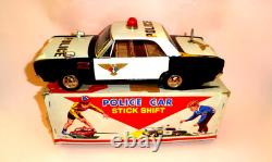 Vintage POLICE CAR STICK SHIFT TIN LITHO B/O by T. N NOMURA JAPAN Boxed 1960's