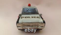 Vintage POLICE CAR STICK SHIFT TIN LITHO B/O by T. N NOMURA JAPAN Boxed 1960's
