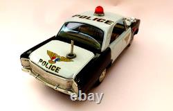 Vintage POLICE CAR STICK SHIFT TIN LITHO B/O by T. N NOMURA JAPAN Boxed 1960's
