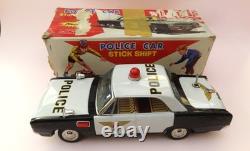 Vintage POLICE CAR STICK SHIFT TIN LITHO B/O by T. N NOMURA JAPAN Boxed 1960's