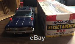 Vintage Rare Chevrolet Unmarked Secret Agents Tin Litho Car Boxed Made In Japan