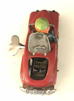 Vintage Red Occupied Japan Tin Convertible Signal Car Celluloid Head Wind Up Toy