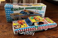 Vintage Rico Spain COCHE MUSICAL CIRCUS Tin Bat/Op Car + Box Works