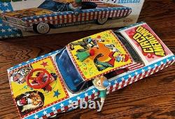 Vintage Rico Spain COCHE MUSICAL CIRCUS Tin Bat/Op Car + Box Works