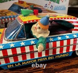 Vintage Rico Spain COCHE MUSICAL CIRCUS Tin Bat/Op Car + Box Works