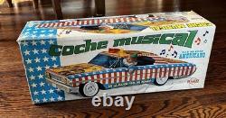 Vintage Rico Spain COCHE MUSICAL CIRCUS Tin Bat/Op Car + Box Works