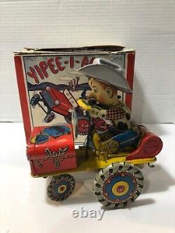 Vintage Rodeo Joe Tin Litho Wind Up Toy Car & Original Box Made in England 1930