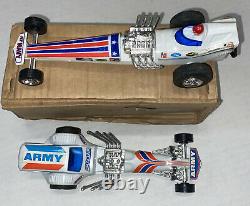 Vintage Roxy Toys Army Navy Pull String Drag Racing Cars withBox Hong Kong