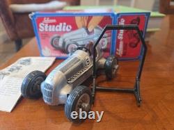 Vintage Schuco Studio 1050 Mercedes Grand Prix Wind Up Tin Toy Car Box Tools etc