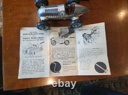 Vintage Schuco Studio 1050 Mercedes Grand Prix Wind Up Tin Toy Car Box Tools etc