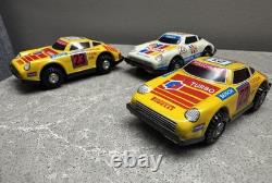 Vintage Set Of 3 Tin Toys Porsche Cars Sport Toy Tin Toy Cars