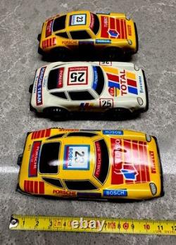 Vintage Set Of 3 Tin Toys Porsche Cars Sport Toy Tin Toy Cars
