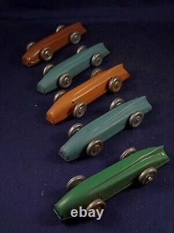 Vintage Shop Box of 10 Tin race car Penny Toys, Bluebird, Golden Arrow Wells