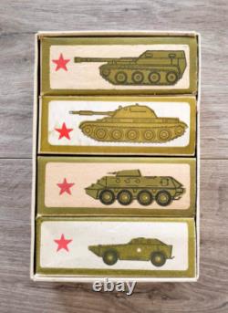 Vintage Soviet Metal Children Toy Military Tank T-54, Amphibia, SAU, Armored car