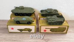 Vintage Soviet Metal Children Toy Military Tank T-54, Amphibia, SAU, Armored car