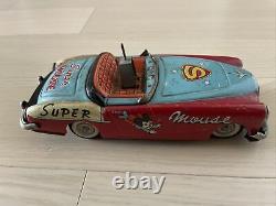 Vintage Super Mouse Tin Toy Mighty Mouse X-5 Mga Convertible Car Ichiko Japan