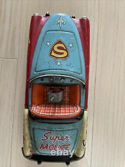 Vintage Super Mouse Tin Toy Mighty Mouse X-5 Mga Convertible Car Ichiko Japan