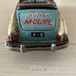 Vintage Super Mouse Tin Toy Mighty Mouse X-5 Mga Convertible Car Ichiko Japan