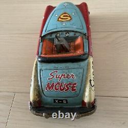 Vintage Super Mouse Tin Toy Mighty Mouse X-5 Mga Convertible Car Ichiko Japan