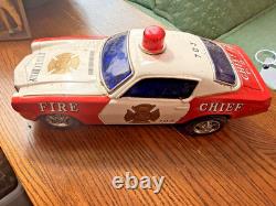 Vintage Taiyo Fire Chief C-703 Tin Battery Operated Toy Car Japan Untested 504s