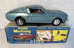 Vintage Taiyo Tin Ford Mustang Very Clean W Box Japan Bump N Go Toy Car Battery