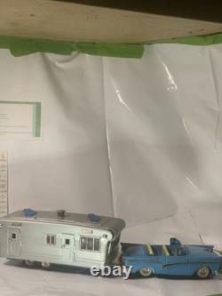 Vintage Tin Friction Cars N Trailer Haji And Sss Japan 1960