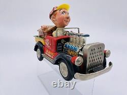 Vintage Tin Litho Battery Operated Bandai Tin Toy Car Pinkee The Farmer