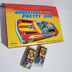 Vintage Tin Plate Friction Roulette Pretty Car XE-5 Box with 22 Cars Japan RARE