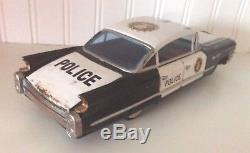 Vintage Tin Toy Cadillac Police Patrol Car Japan 1960- Battery Powered- Scarce