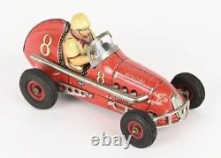 Vintage Tin Toy Car. Friction Midget Racer #8. Sanyo Tomy Yonezawa, 1950s. Japan