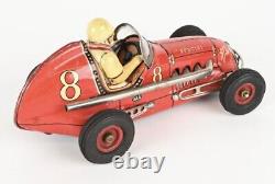 Vintage Tin Toy Car. Friction Midget Racer #8. Sanyo Tomy Yonezawa, 1950s. Japan