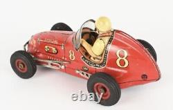 Vintage Tin Toy Car. Friction Midget Racer #8. Sanyo Tomy Yonezawa, 1950s. Japan